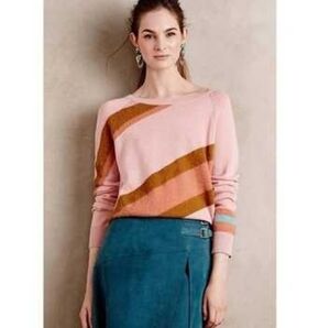 Anthropologie Moth Colorblock Striped Wool Alpaca Blend Sweater Size XL